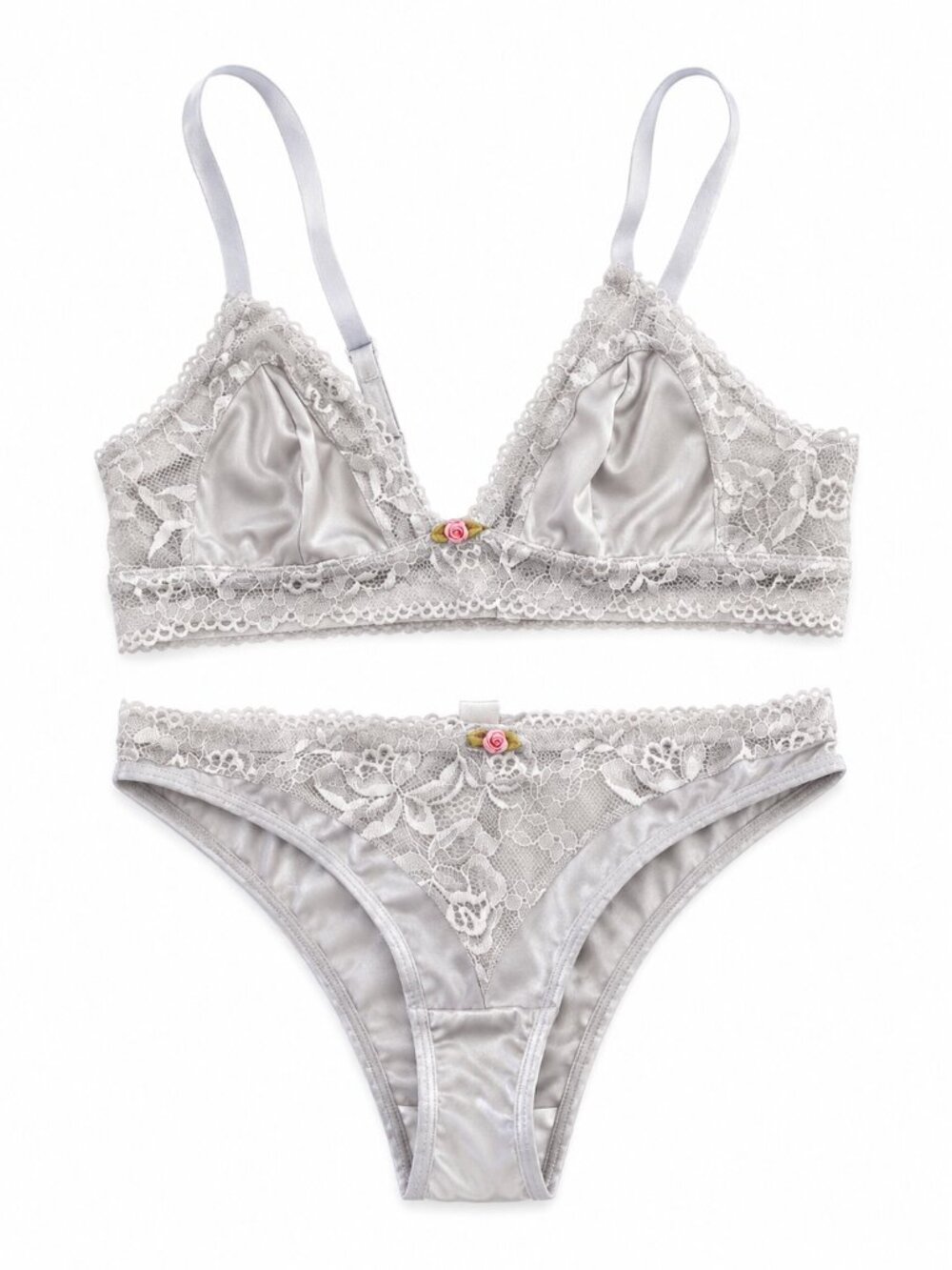 PetitDoll 2pc Lace Trim Wireless Bralette & Panty Set - Picture 1 of 9
